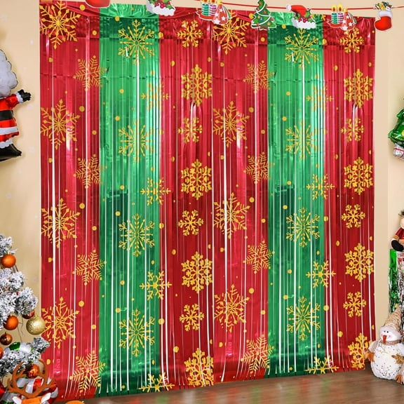 Christmas Foil Fringe Curtains 3 Pack Tinsel Backdrop Red for Party Wall Decor 3.3 X 6.6 Ft