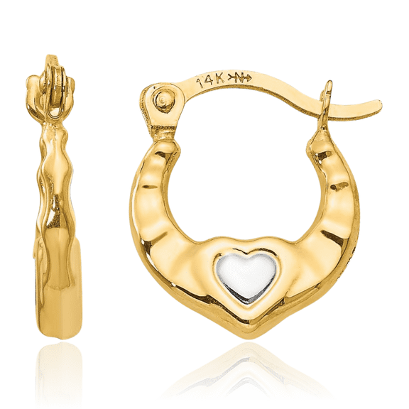 14K Solid Yellow Gold Heart Friendship Huggie Small Hoop Earrings