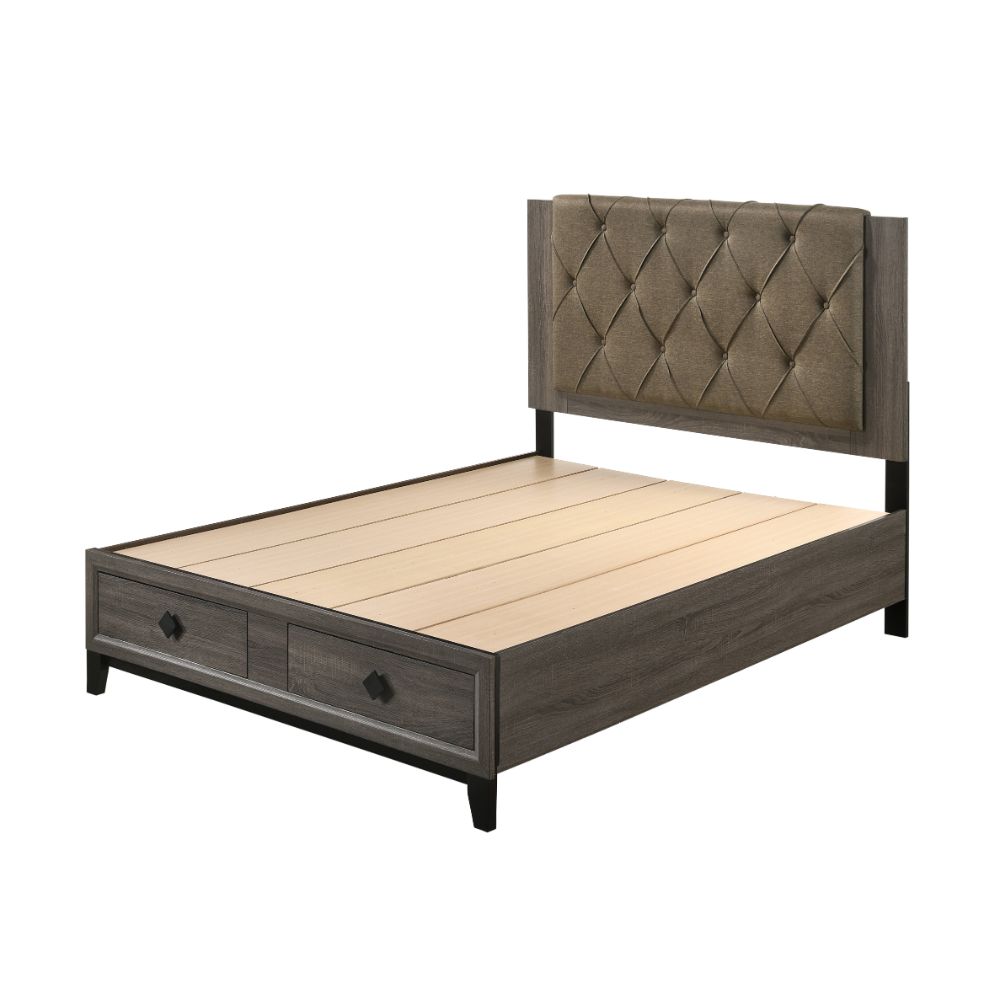 Queen Bed w/Storage, Fabric & Rustic Gray Oak - image 5 of 5