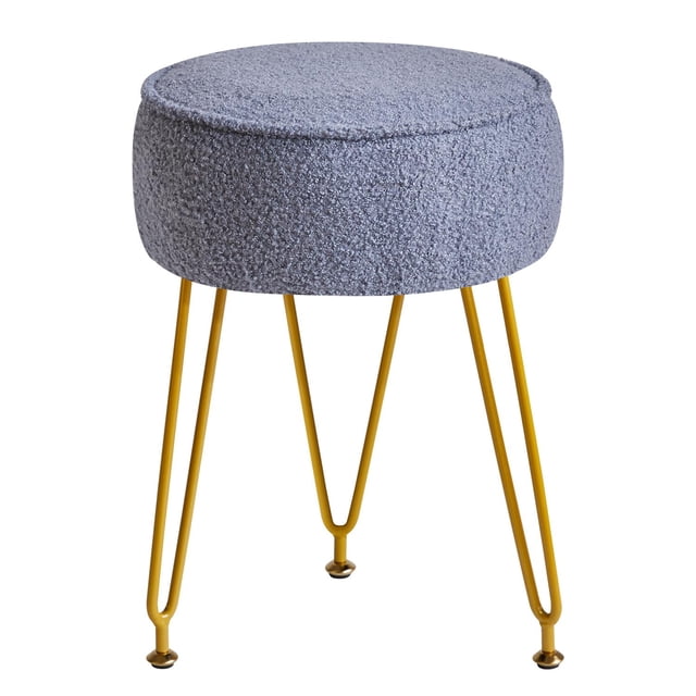 Taburete reposapiés otomano IBUYKE, de terciopelo, redondo, gris y azul