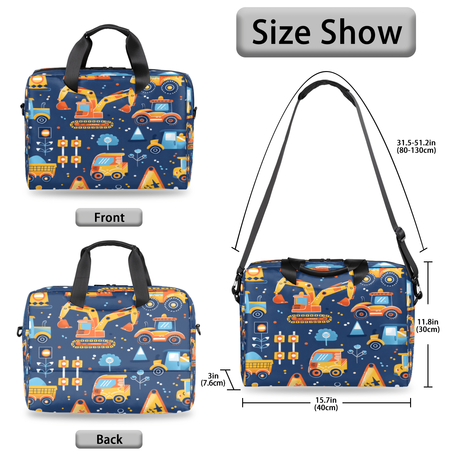 Herdesigns Construction Truck Laptop Bag for Women Men, Computer Case Briefcase Messenger Bags, 15-15.6 inch Laptop Sleeve Shoulder Bag
