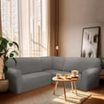 thumbnail image 5 of 3 Pcs L Shaped Couch Covers for Sectional Corner Sofa Stretch 5 Seat Washable Corner Sofa Slipcover Sectional Couch Protector for Living Room(Dark Gray,Milk Silk), 5 of 7