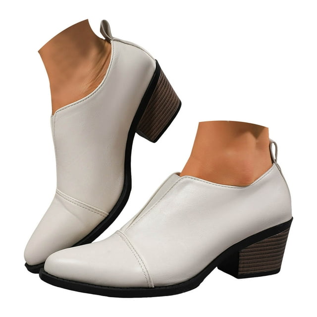 Leozcaa Women's Ankle Boots Chunky Block Heel Low Top Comfortable Pointed Toe Dressy Office Booties