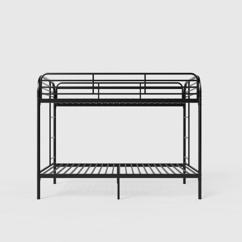Twin Over Twin Metal Bunk Bed with Ladder and High Guardrail, Noise-Free, Underbed Storage, Black
