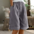 thumbnail image 2 of ZVAVZ Summer Bermuda Shorts for Women Plus Size Cotton Linen Elastic Buttons Shorts Baggy Comfy Fit Shorts with Pockets Gray,L, 2 of 6