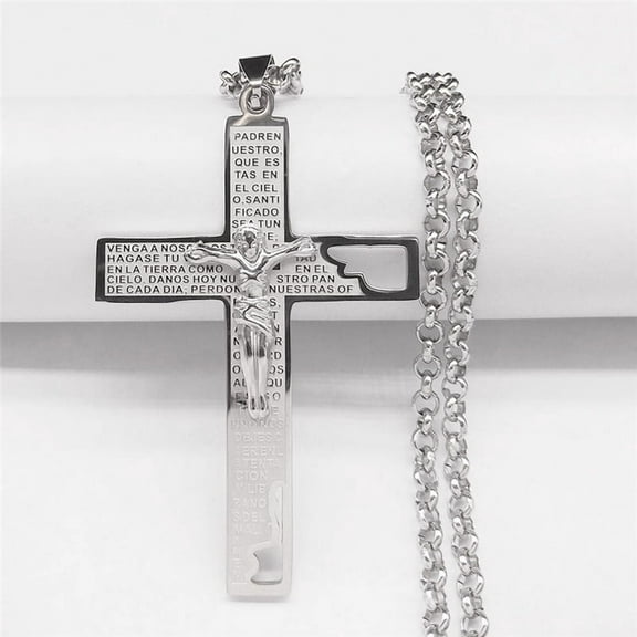 Jesus Christ 14K White Gold Cross Pendant Necklace Men Women Catholic Religious Lucky Faith Jewelry