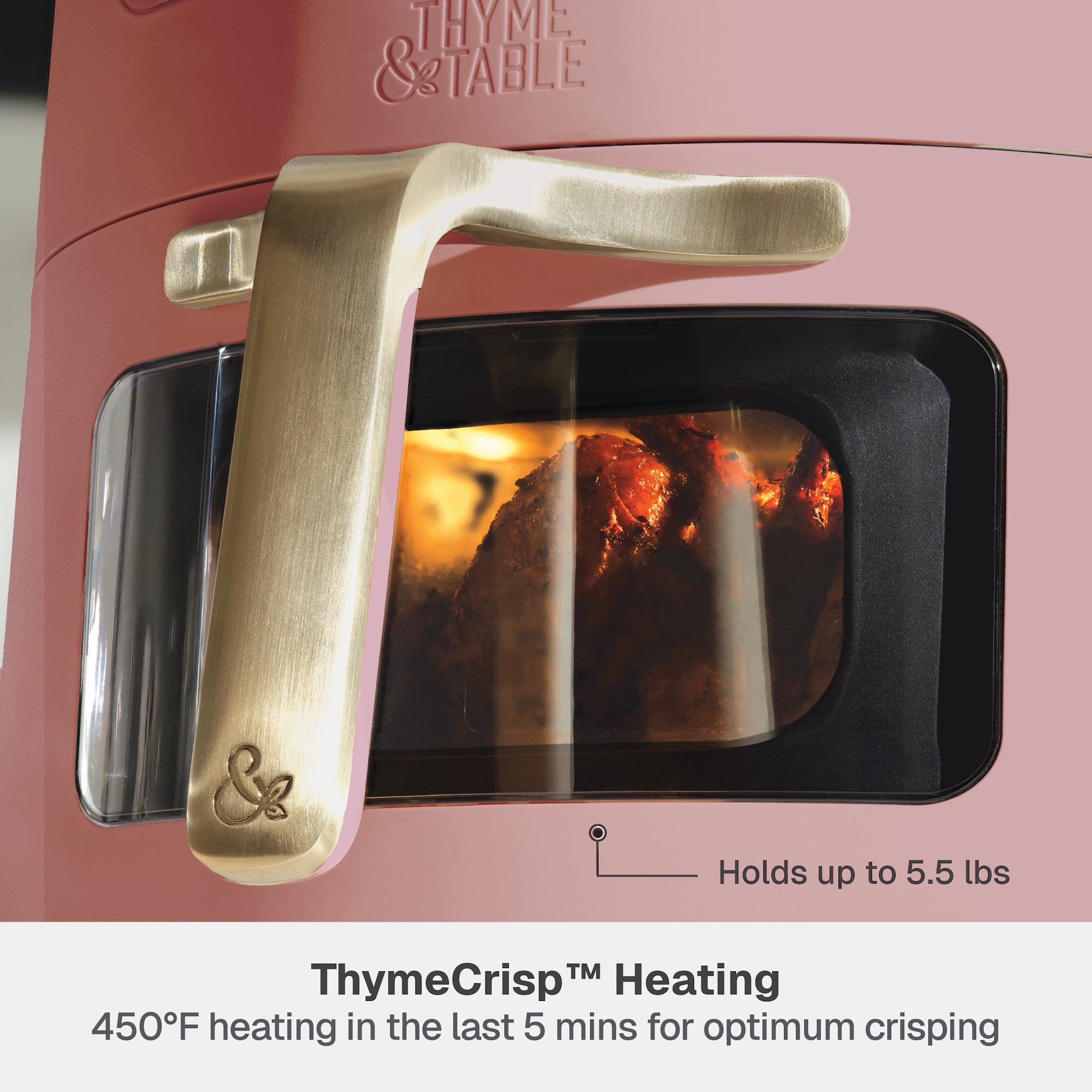 Thyme & Table 6QT Air Fryer, with ThymeCrisp™ and Ceramic-Coated Nonstick Basket, Faded Rose