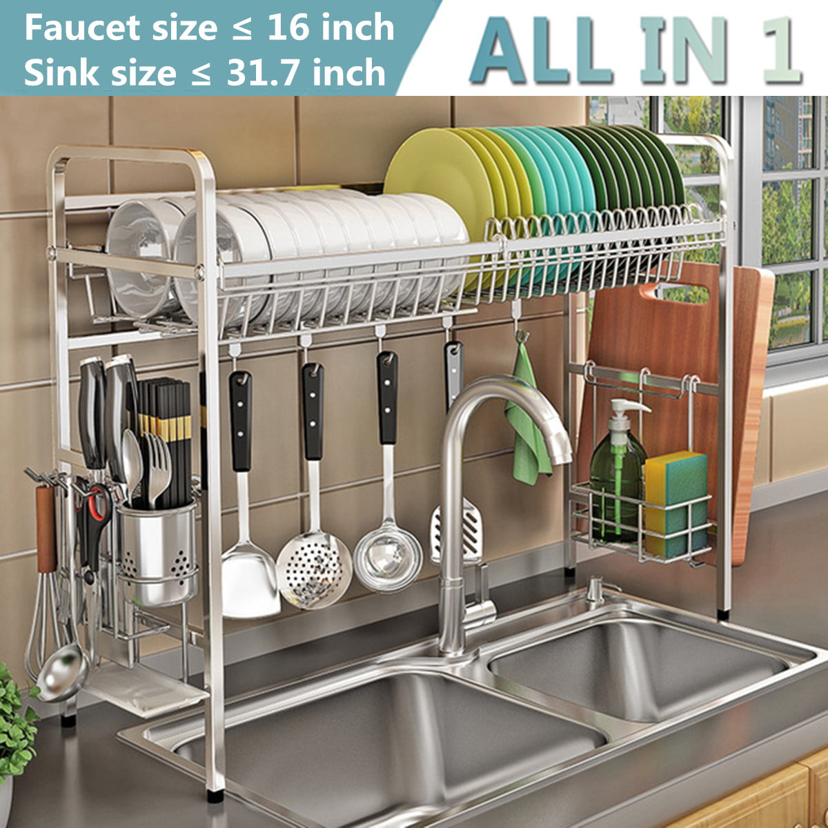 Stainless Steel Dish Drying Rack Over Sink Drainer Shelf 