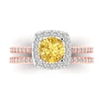 thumbnail image 2 of 1.58 ct Brilliant Round Cut Natural Citrine 18K Rose/White Gold Halo Solitaire with Accents Engagement Bridal Wedding Ring Band Set size 6.25, 2 of 7