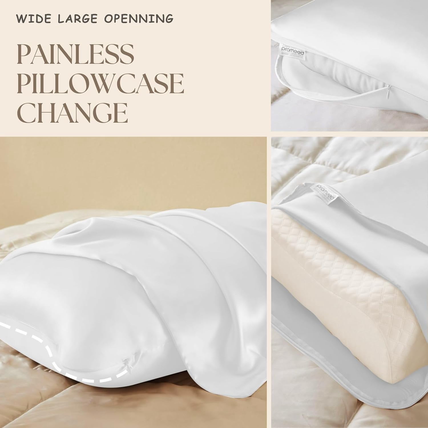 PROMEED Hyaluronic Acid Silk Pillowcase 100% Mulberry, Ultra-Hydrating 23 Momme Silk Pillow Case for Hair and Skin, Grade 6A+, Lock in Moisture Overnight (White, Queen-20 x30)