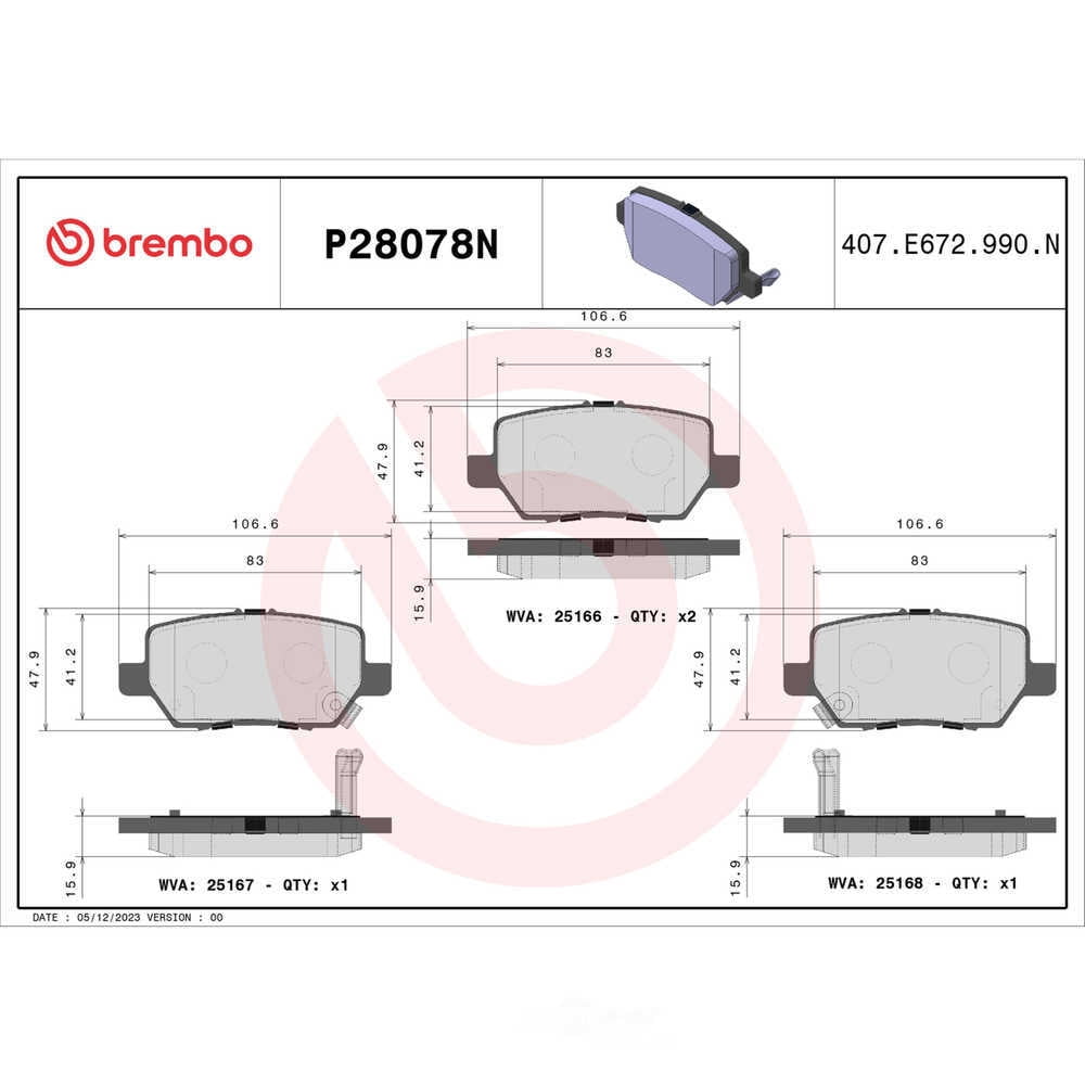 Brembo P28078N PRIME Ceramic Brake Pad Set