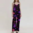 thumbnail image 3 of Fgvctg Valentine's Day Women's Jumpsuit Wide Leg Pant Cute Overalls Love Heart Graphic Sleeveless Spaghetti Straps Jumpsuit Romper Bib Overalls Oversized Sprimg Pants With Pockets Dark Purple S, 3 of 4