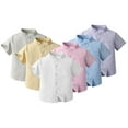 thumbnail image 3 of WOLLED Toddler Baby Boys Dress Shirts Kids Short Sleeve Lapel Stretch Shirts Boys Solid Streak Formal Button down Shirt with Bow for 3M-8Y, 3 of 8