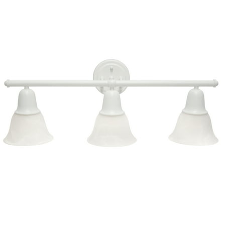 Lalia Home 3 Light Metal and Alabaster White Glass Shade Vanity with Metal Accents, White