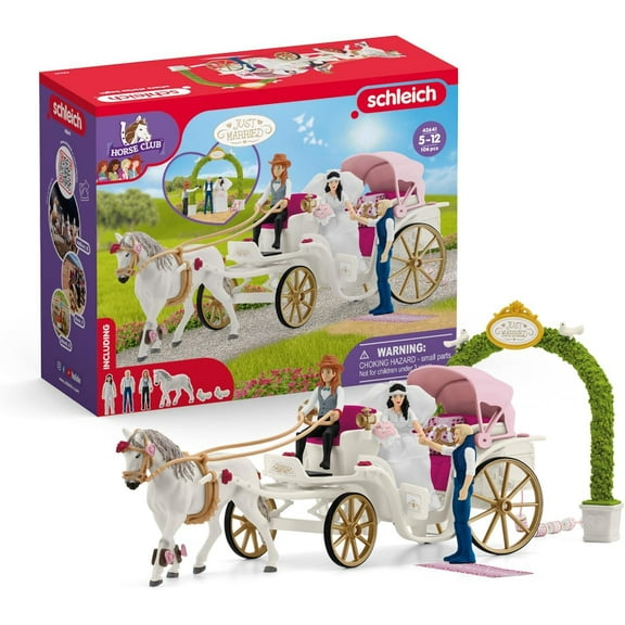schleich Horse Club - Wedding Carriage Playset with Horse, Bride and Groom Figures - Romantic Equestrian Toy Set for Kids Ages 5 