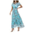 thumbnail image 1 of Robes pour Femmes Longues Robes d'Été Décontractées en Chiffon Floral Manches Courtes Sans Manches Robe Maxi à Volants Col en V Robes Maxi pour Femmes Mode Taille Robes Fluides, 1 of 6