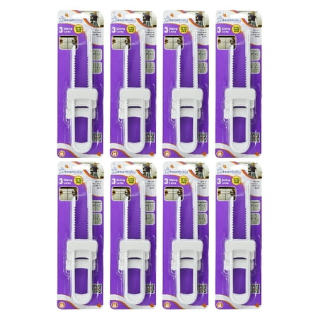Dreambaby Sliding Locks 3 Count Knobs Handles Cabinet Lock Plastic White, 8-Pack