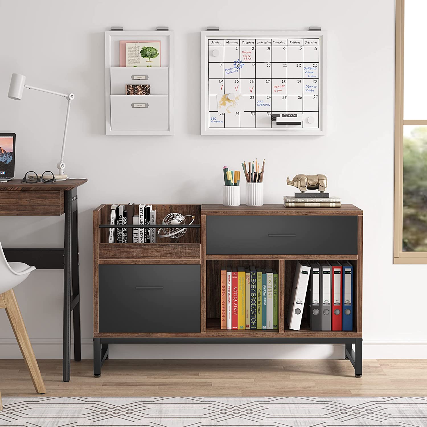 Tribesigns 2 Drawers File Cabinet, 39 inch Lateral Filing Cabinet with Open Storage Shelves for Home Office, Rustic Brown