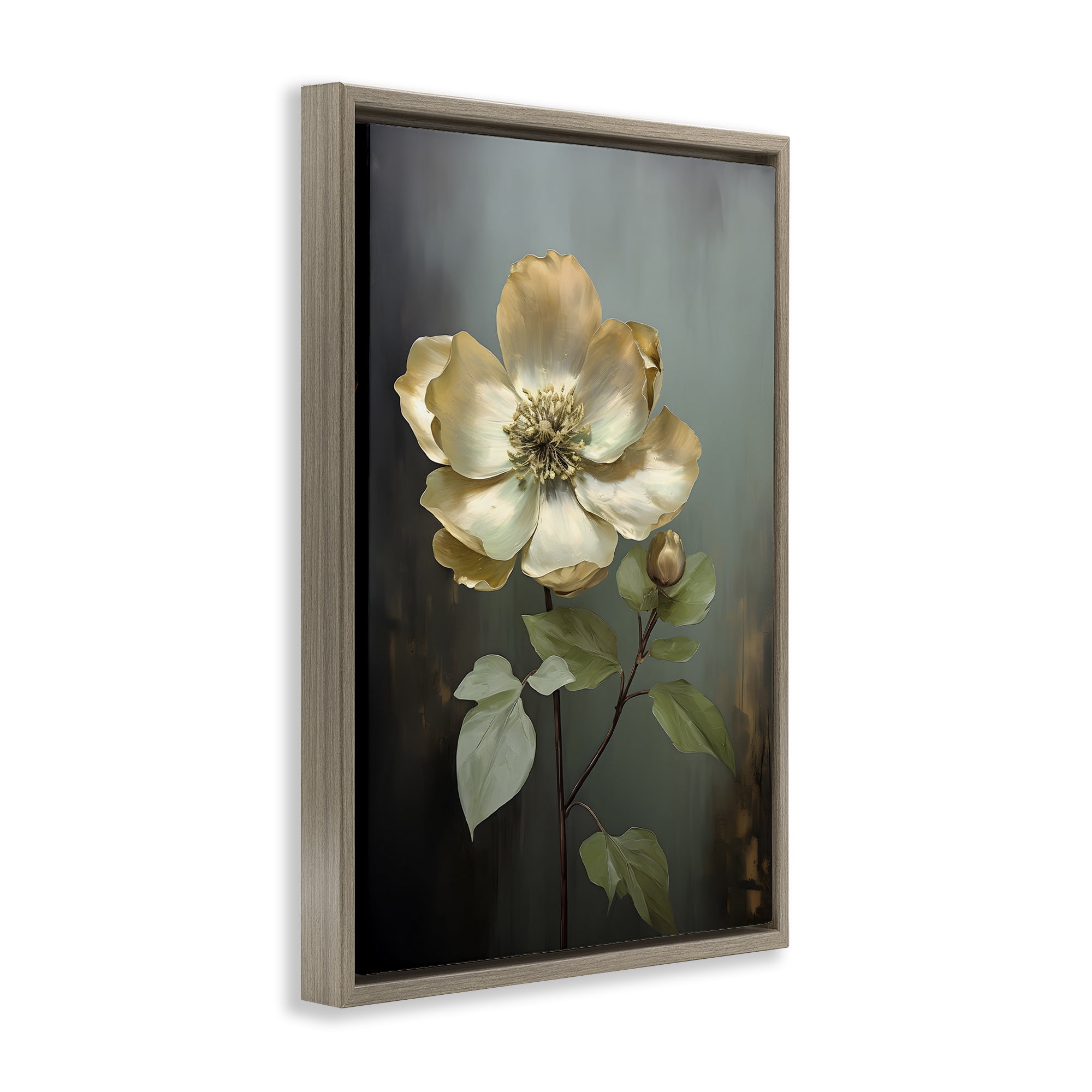 Stupell Industries White Floret Petals Botanical & Floral Painting Brown Floater Framed Art Print Wall Art, 21 x 31