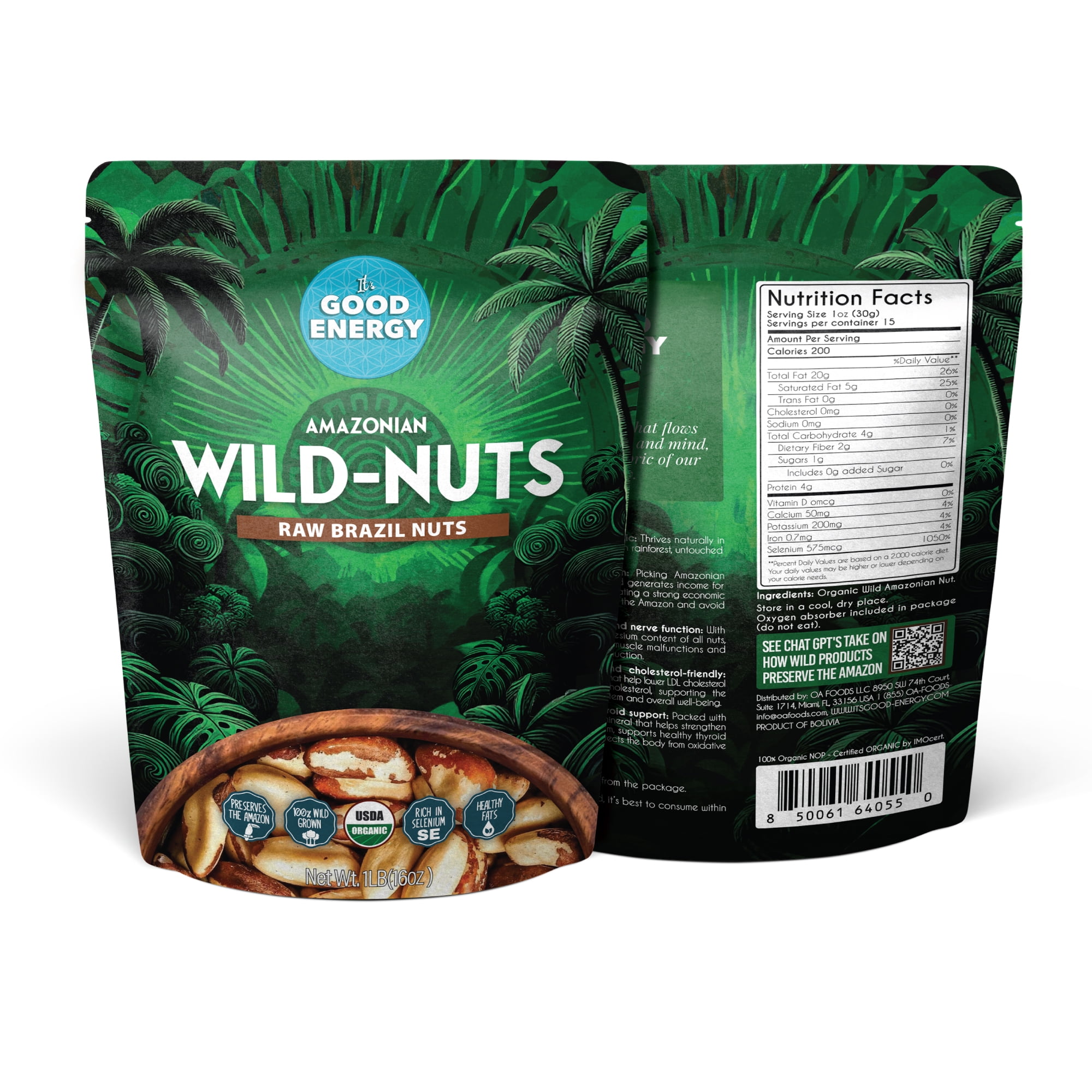 It's Good Energy Organic Brazil Wild Nuts | Raw Brazil Nuts | 100% Wild Grown, Sustainably Collected | Prevents Deforestation | Rich in Selenium | Non-GMO, Natural Snack | 1 LB
