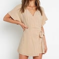 thumbnail image 2 of Fengqque Jumpers for Women with Clearance Overalls Casual Jumpsuits Plus Size Summer Solid Short Sleeve V-Neck Loose Short Playsuits Rompers Jumpsuit, 2 of 7