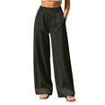 thumbnail image 2 of Inverlee Women's Front Seam Wide Leg Dress Pants Elastic High Waist Loose Business Casual Trousers Army Green XL, 2 of 8
