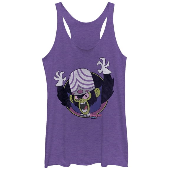 Women's The Powerpuff Girls Mojo Jojo Circle Racerback Tank Top Purple Heather X Large