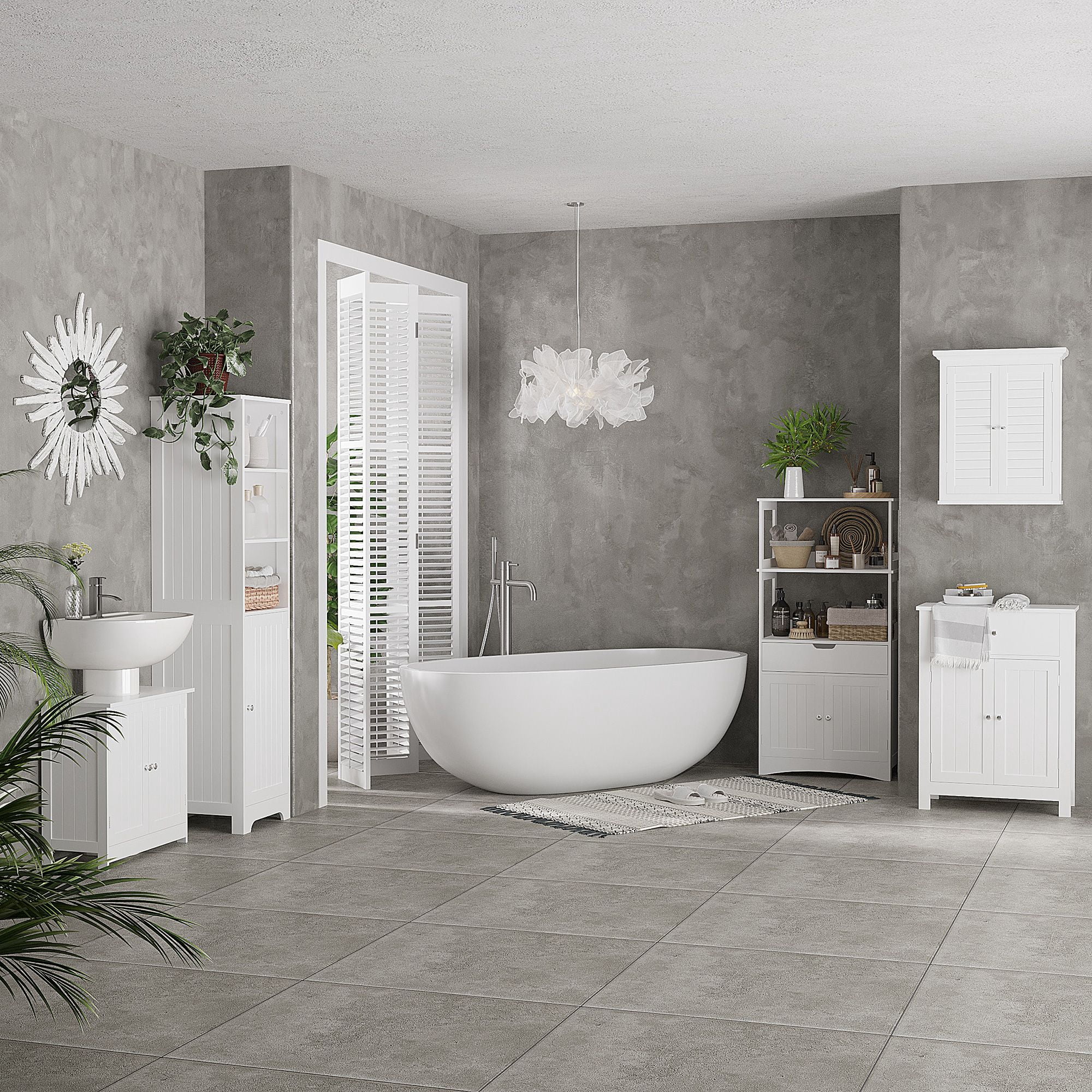 Under Sink Cabinet, Bathroom Vanity with 2 Doors & Shelf for Pedestal Sink, White