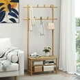 thumbnail image 3 of Resenkos 3-In-1 Bamboo Hall Tree - Coat Rack with PE Rattan Bench & Shoe Storage, Natural, 3 of 8