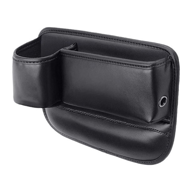 Organizador de espacio para asientos de coche con portavasos y compartimento para llaves y teléfono, de piel sintética resistente a arañazos, para el interior del coche.