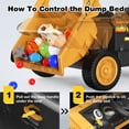 thumbnail image 3 of TOKTOO 24V Ride on Dump Truck, Kids Ride on Toys with EVA Tires, Electric Dump Bed, Remote Control, Bluetooth, Yellow Ride on Cars for Age 3-6 Years, 3 of 8