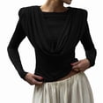 thumbnail image 3 of Women'S Burgundy Draped Cowl Neck Top Long Sleeve Elegant Blouse Casual Fashion Office and Party Outfits, 3 of 7