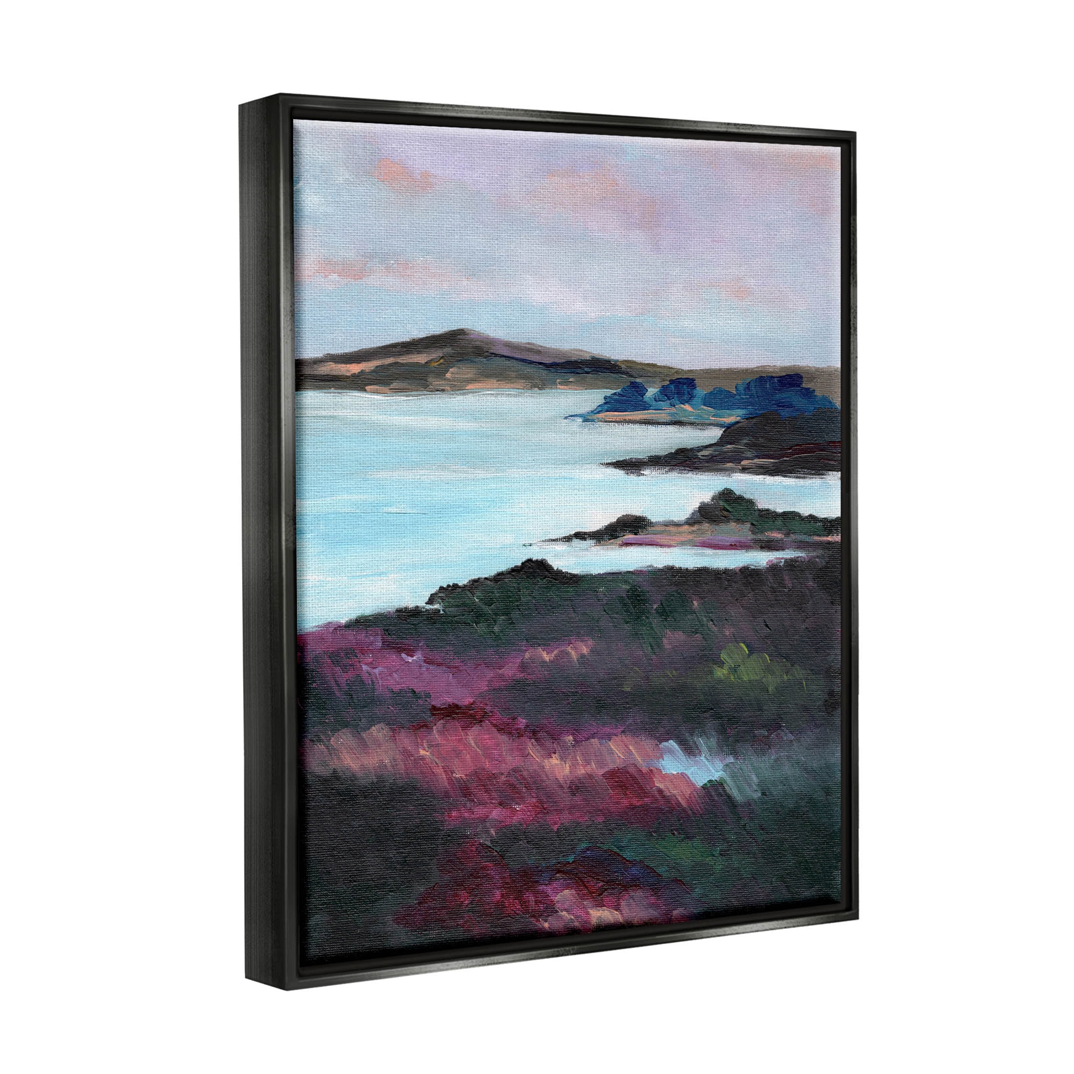 Stupell Industries Vivid Brushed Meadow Lake Edge Painting Jet Black Floating Framed Canvas Print Wall Art, Design by Nikita Jariwala