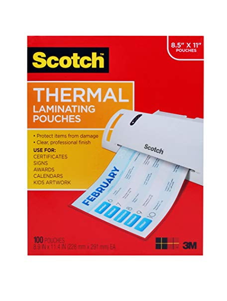 Pack of 2 8.9 x 11.4 Inches 100-Pack Scotch Thermal Laminating Pouches TP3854-100 Letter Size Sheets