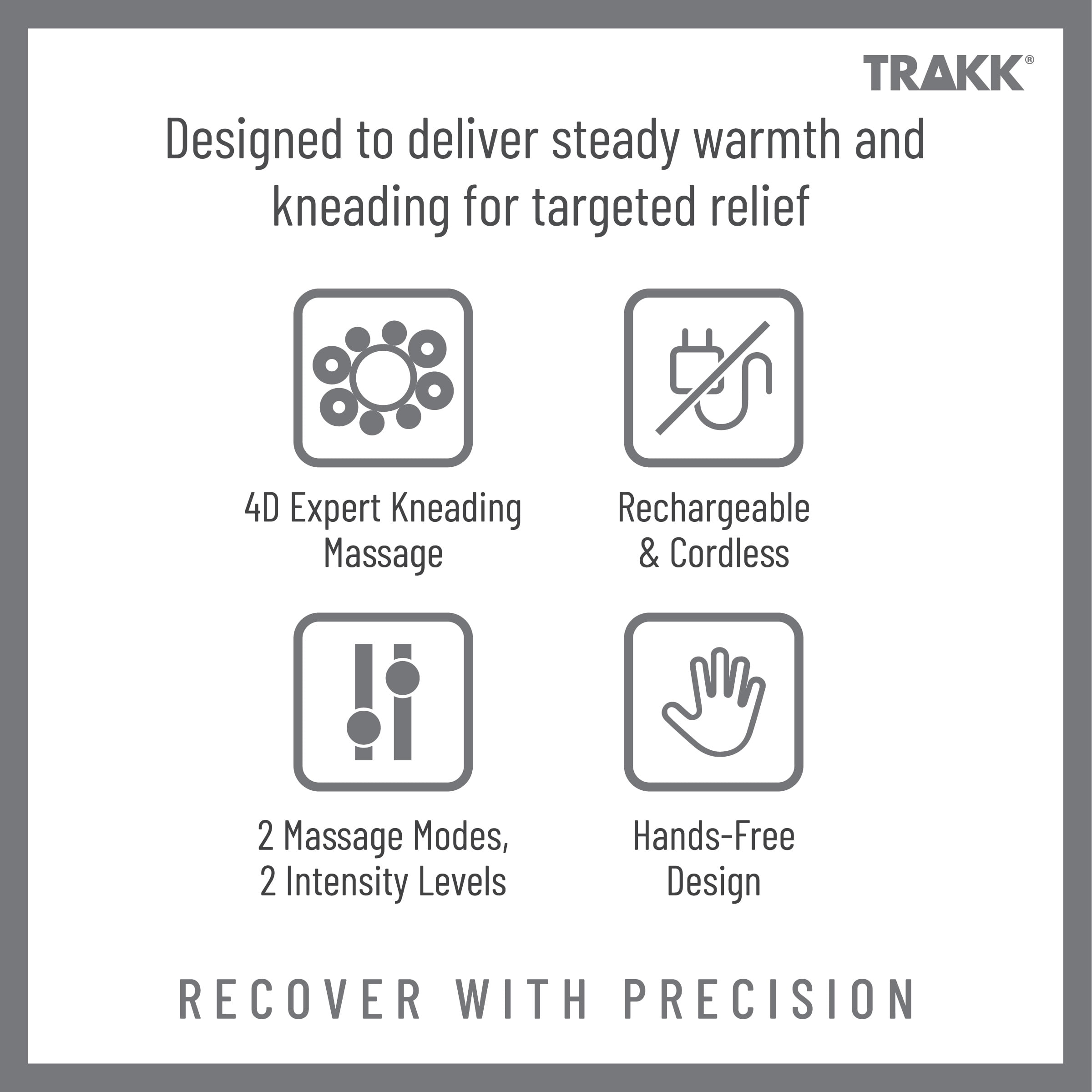 TRAKK 5D Shoulder & Back Massager with Heat, Rechargeable Cordless Design, 2 Massage Modes, 2 Intensity Levels, Hands-Free, 1 Count