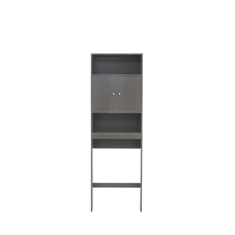 Over the Toilet Storage Cabinet, Bathroom Organizer Shelf Over Toilet with  Double Doors and Adjustable Shelves, Wood Freestanding Storage Cabinet,  23.62''L x 9.05''W x 62''H, Gray 