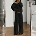 thumbnail image 7 of Stichou Women's 2 Piece Matching Lounge Sets Off The Shoulder 2026 Vacation Airport T Shirt with Flowy Wide Leg Pants Lightweight Long Sleeve Lounge Set Black 2XL, 7 of 7