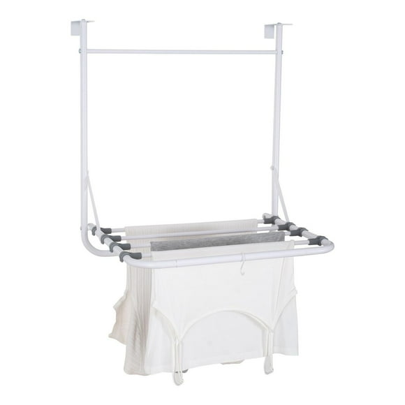 Mainstays Over-the-Door Clothes Drying Rack, Foldable Laundry Rack with 5 Rust-Resistant Metal Rods,White Powder Coating, Product assemble size: 20.7 in.Wx17.5 in.Dx21.9 in.H