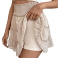 thumbnail image 1 of Women's Solid Pleated Ruffle Skirt - Elastic Waist, Chafing-Resistant, Casual/Vacation, Polyester Spandex - Pleated Design, 1 of 6