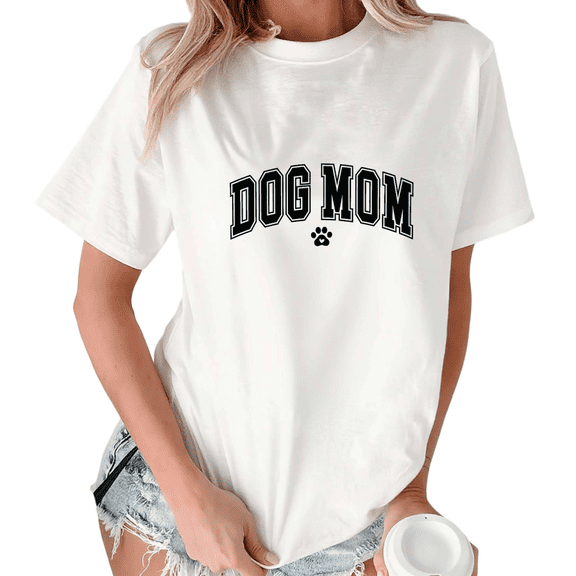 White Dog Mom Minimal Paw Tshirt Graphic Tees Shirts Dog Mom Classic S-5XL Tops