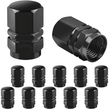 Car Tire Valve Stem Cap, 12 Pcs Wheel Valve Covers, Leak-Proof Air Caps Cover, Airtight Aluminum Alloy Hexagon Shape Tyre Accessory, Universal for Auto, Truck, SUV, Motorcycle, Bike (Black)