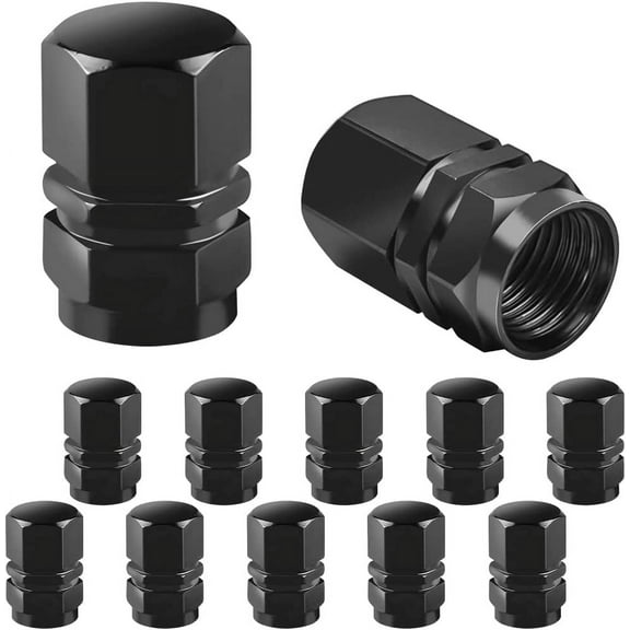 Car Tire Valve Stem Cap, 12 Pcs Wheel Valve Covers, Leak-Proof Air Caps Cover, Airtight Aluminum Alloy Hexagon Shape Tyre Accessory, Universal for Auto, Truck, SUV, Motorcycle, Bike (Black)