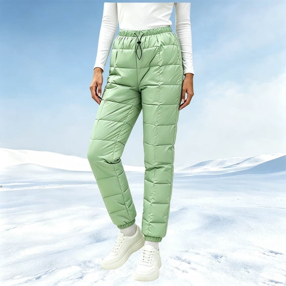 JOANKDMI Quilted Puffer Pants for Women Insulated Warm Winter Snow Trousers with Pockets Elastic Waist Drawstring Windproof Water Resistant Outdoor Hiking Joggers