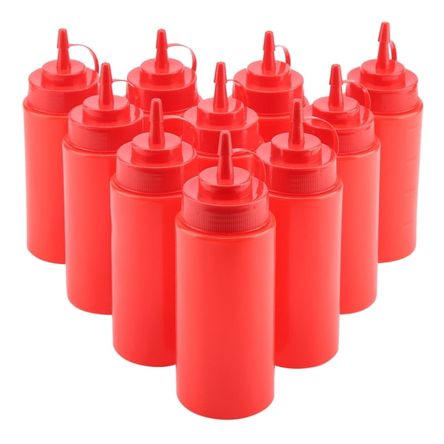 Botellas para exprimir salsa, 460 ml 10 unids/set Contenedor de condimentos recargable Dispensador de condimentos para salsa Aceite Crema Vinagre(Rojo)