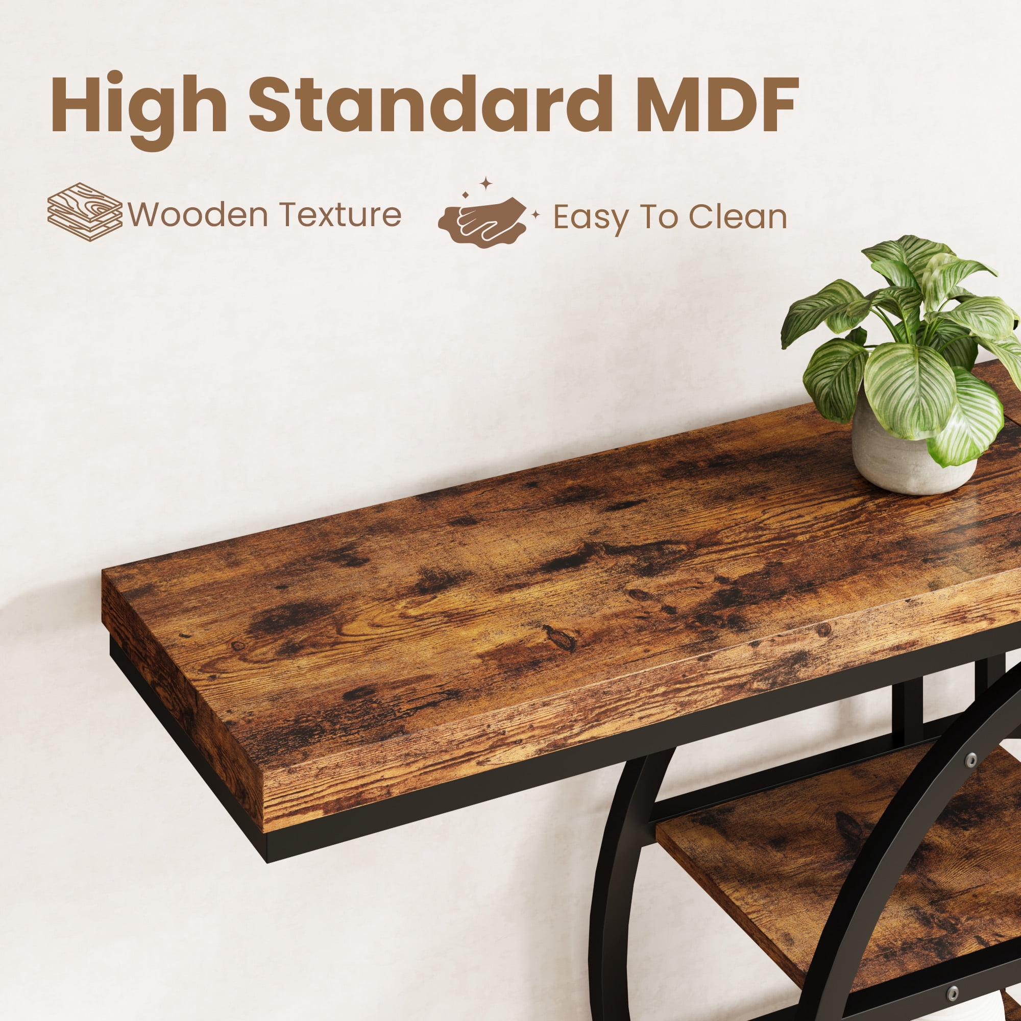 Console Table 55 Inch, Sofa Table with 3-Tier Storage Shelves and O-Shaped Metal Frame, Narrow Entryway Table for Dining Room, Hallway & Living Room