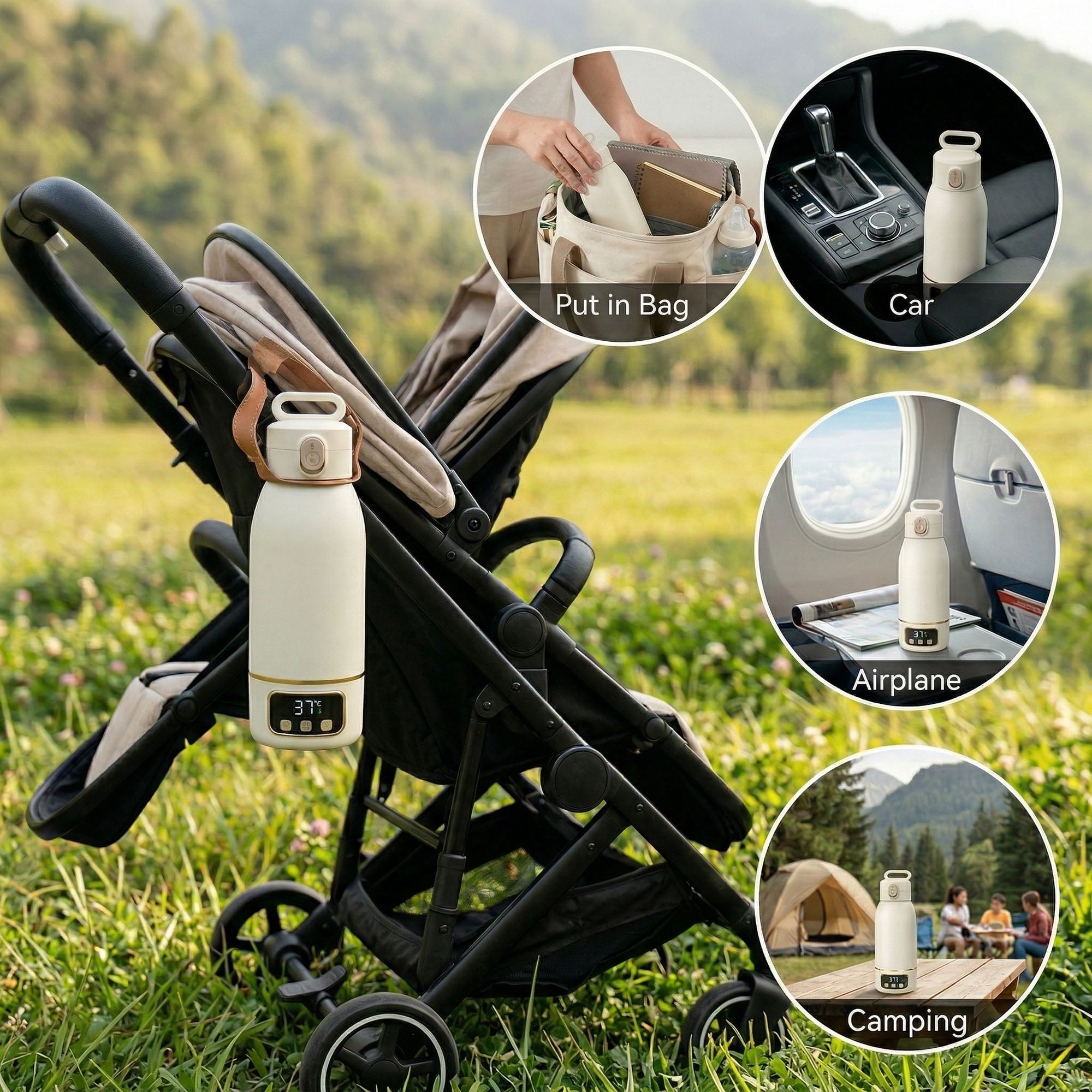 EDENPEER Portable Bottle Warmer for Travel ,Large 17.6oz Precise Temp Control for Breastmilk & Formula, Long Battery Life, USB Rechargeable Fast Heating Leak-Proof