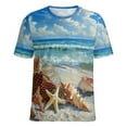 thumbnail image 5 of Beach Seashell Starfish Womens Tops Women's Fashion Casual Short Sleeve Flower Print Round Neck Pullover Top Blouse, 5 of 6