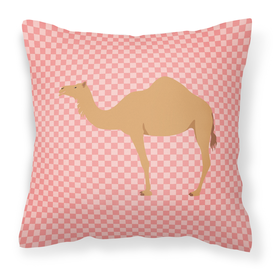 Arabian Camel Dromedary Pink Check Fabric Decorative Pillow