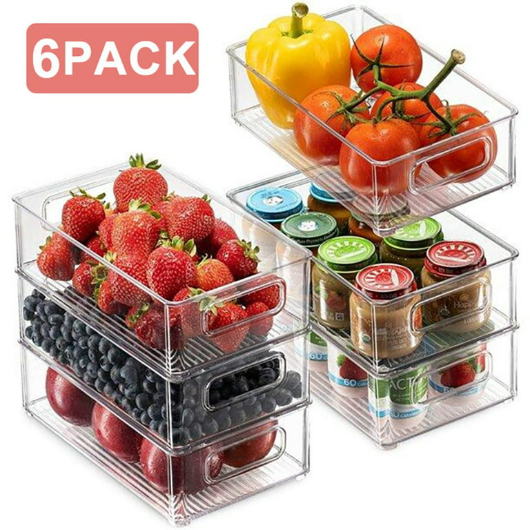 MineSign 6 Pack Stackable Fridge Organizers and Storage Clear Refrigerator  Organizer Bins With Vented Lids And Drainer Pink Fruit Container for Berry