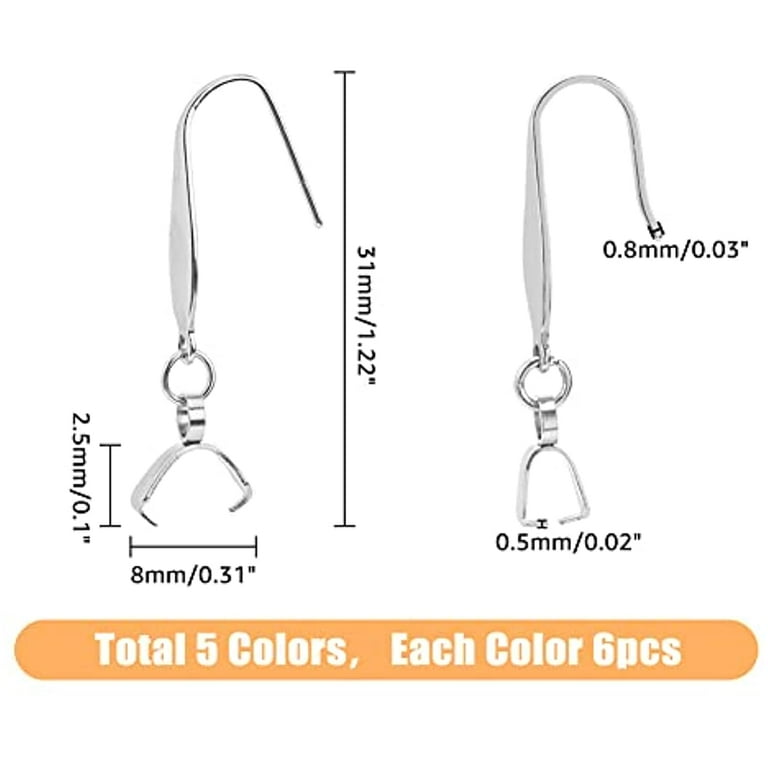 30Pcs Colors Earring Hooks Steel Pinch Bail Earring Hooks 31mm